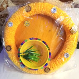 CottageKart |Handcrafted Haldi Thali with Decorative Bowl | Traditional Puja & Wedding Tray
