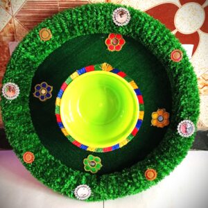 CottageKart |Handcrafted Mehendi Thali with Decorative Bowl | Traditional Puja & Wedding Tray