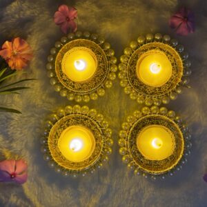 Cottagekart||Tealight Pearl Diyas for Festive Decor – Elegant Candle Holders for Diwali & Home Decoration ||Set Of 4