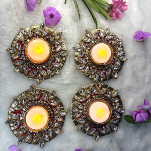 Cottagekart||Tealight Mirror Diyas for Festive Decor – Elegant Candle Holders for Diwali & Home Decoration|| Set Of 4