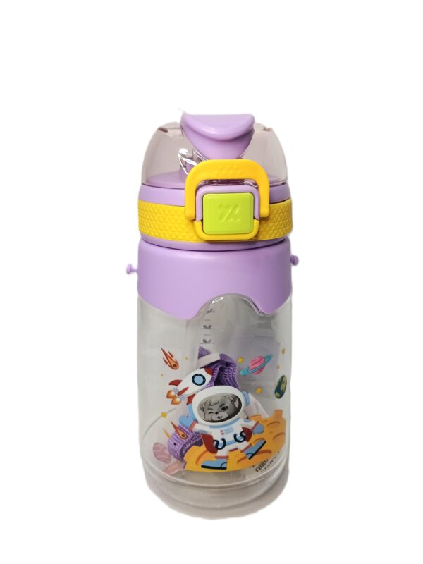 Cute Kids Water Bottle with Astronaut Design – BPA Free, Leak-Proof, Sipper Bottle for School & Travel (Purple, 600ml)