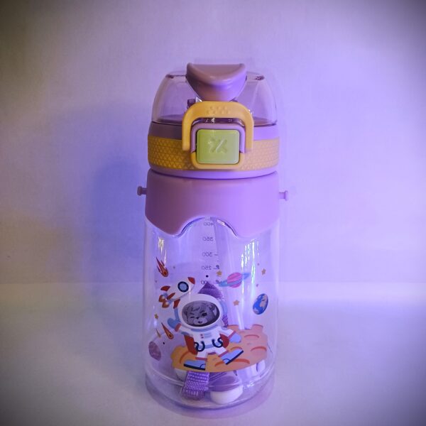 Cute Kids Water Bottle with Astronaut Design – BPA Free, Leak-Proof, Sipper Bottle for School & Travel (Purple, 600ml) - Image 8