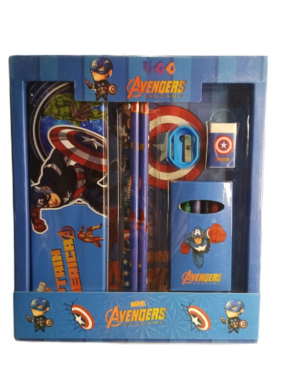Cottagekart||Marvel Avengers Captain America Stationery Set for Kids – Pencil Box, Crayons, Pencils, Scale, Eraser & Sharpener - Image 2