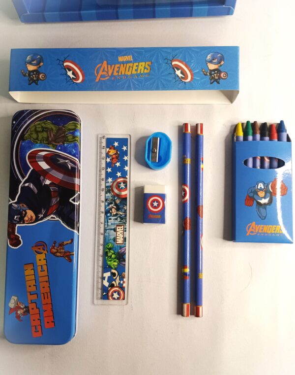 Cottagekart||Marvel Avengers Captain America Stationery Set for Kids – Pencil Box, Crayons, Pencils, Scale, Eraser & Sharpener - Image 3