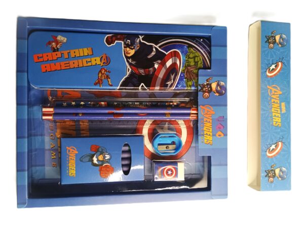 Cottagekart||Marvel Avengers Captain America Stationery Set for Kids – Pencil Box, Crayons, Pencils, Scale, Eraser & Sharpener - Image 4