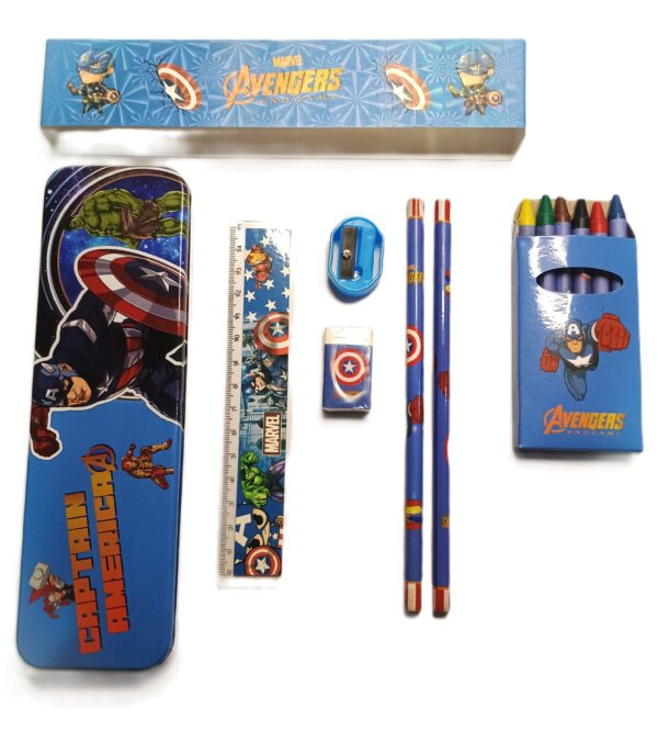 Cottagekart||Marvel Avengers Captain America Stationery Set for Kids – Pencil Box, Crayons, Pencils, Scale, Eraser & Sharpener - Image 5