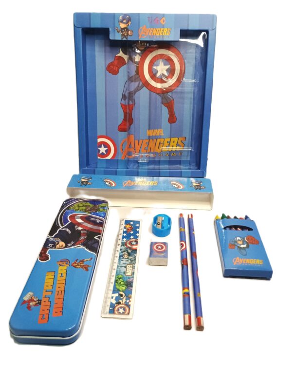 Cottagekart||Marvel Avengers Captain America Stationery Set for Kids – Pencil Box, Crayons, Pencils, Scale, Eraser & Sharpener