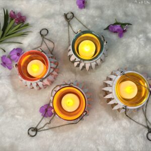 Cottagekart||Antique Hanging Lantern with Tealight Candles for Festive Decor – Elegant Candle Holders for Diwali & Home Decoration ||Set Of 4