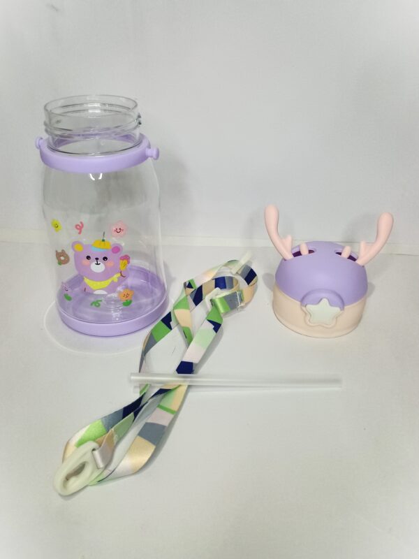 Cute Kids Water Bottle with Deer Design – BPA Free, Leak-Proof, Sipper Bottle for School & Travel (Purple, 450ml) - Image 3
