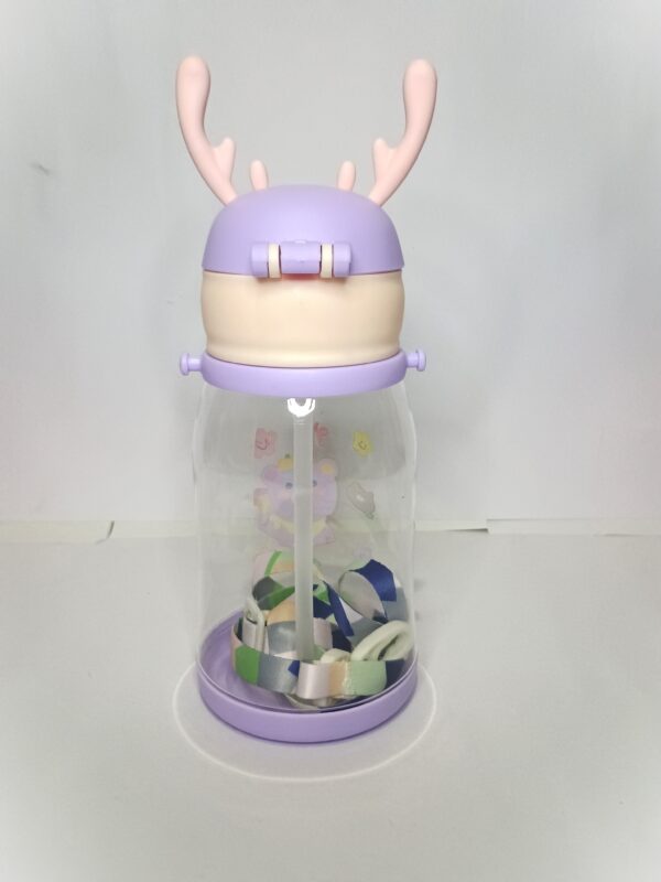 Cute Kids Water Bottle with Deer Design – BPA Free, Leak-Proof, Sipper Bottle for School & Travel (Purple, 450ml) - Image 4