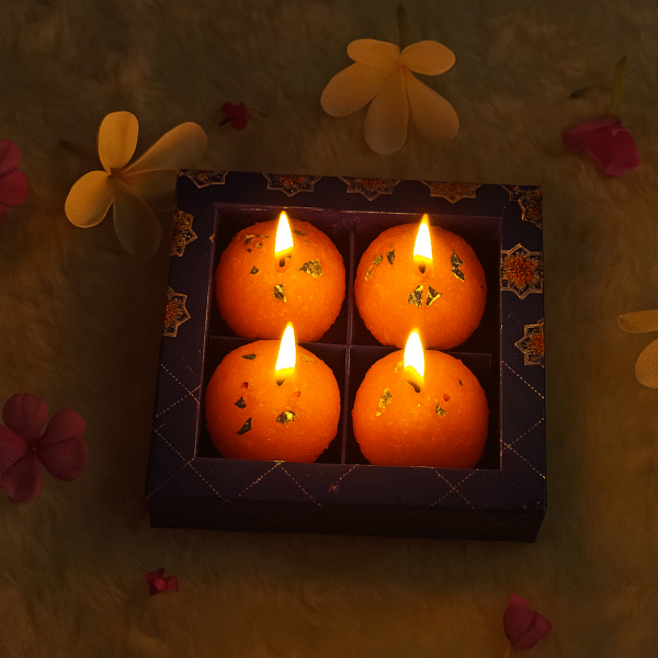 Cottagekart||Premium Laddoo Wax Candles – Decorative Festive Tealight for Home & Gifting ||Set Of 4 - Image 6