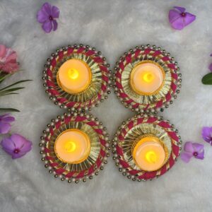 Cottagekart||Tealight Round Diyas for Festive Decor – Elegant Candle Holders for Diwali & Home Decoration ||Set Of 4