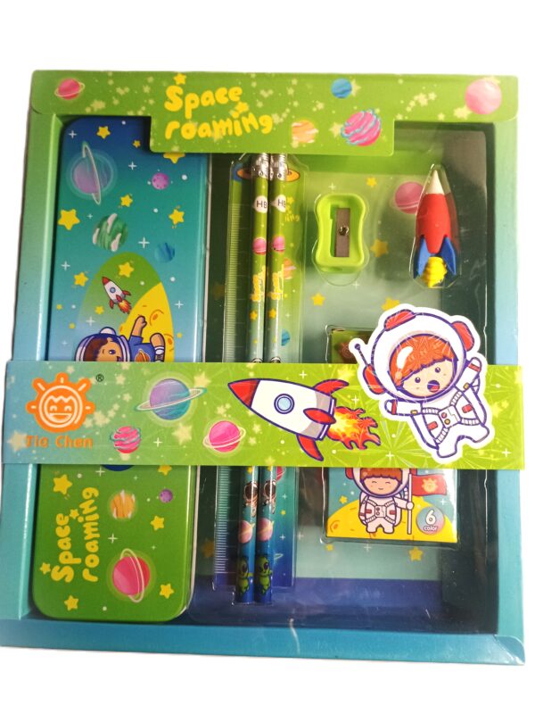 Cottagekart||Space Themed Stationery Set for Kids – Pencil Box, Crayons, Pencils, Scale, Eraser & Sharpener - Image 2
