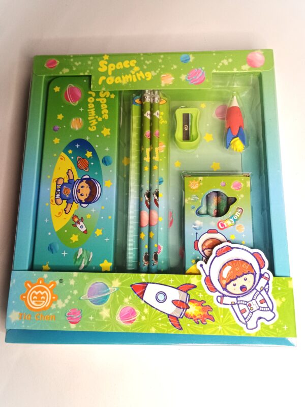 Cottagekart||Space Themed Stationery Set for Kids – Pencil Box, Crayons, Pencils, Scale, Eraser & Sharpener - Image 4