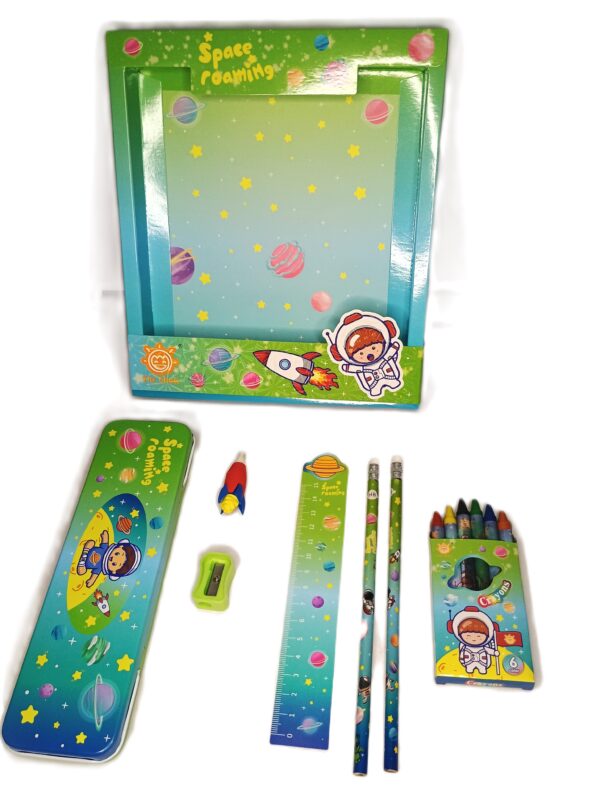 Cottagekart||Space Themed Stationery Set for Kids – Pencil Box, Crayons, Pencils, Scale, Eraser & Sharpener