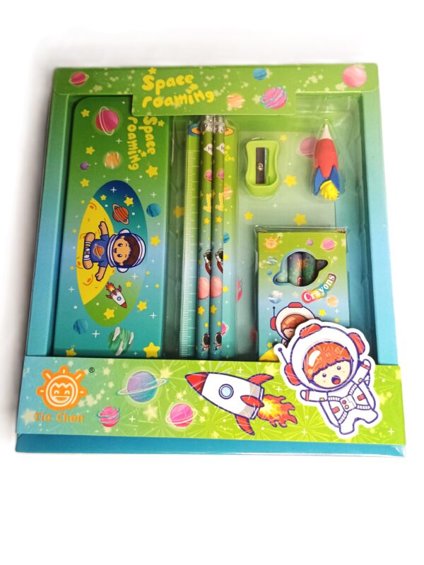 Cottagekart||Space Themed Stationery Set for Kids – Pencil Box, Crayons, Pencils, Scale, Eraser & Sharpener - Image 6