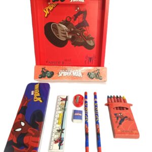 Cottagekart||Marvel Avengers Spider-man Stationery Set for Kids – Pencil Box, Crayons, Pencils, Scale, Eraser & Sharpener
