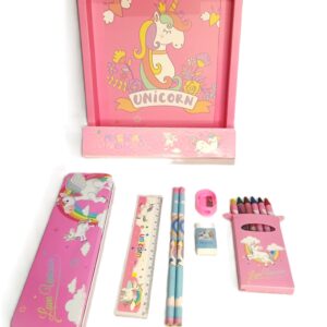 Cottagekart||Unicorn Themed Stationery Set for Kids – Pencil Box, Crayons, Pencils, Scale, Eraser & Sharpener