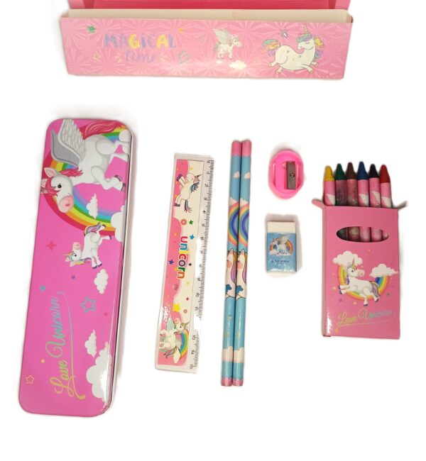 Cottagekart||Unicorn Themed Stationery Set for Kids – Pencil Box, Crayons, Pencils, Scale, Eraser & Sharpener - Image 4